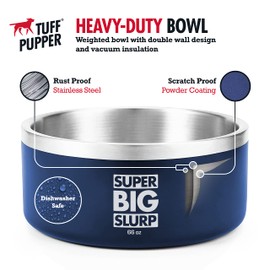 Tuff Pupper Heavy Duty Insulated Dog Bowl | Double Wall Stainless Steel Dog Food Dish | Non-Slip Spill Proof Dishwasher Safe Cat Bowl | Water Dish for Feeding Large Medium Small Pets (66oz, Blue)