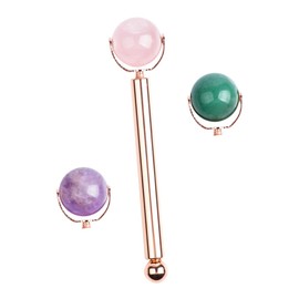 Baluue 4-piece Jade Roller Set Face Massager for Puffiness Crystal Jade Material Includes 3 Replacement Roll Beads 1 Roller Frame