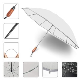 Lejorain Large Reverse Umbrella -50 Inch Windproof Folding Inverted Umbrella - Upside Down with Safety Reflective Strip (5.white)