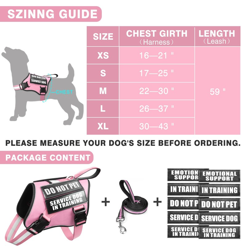 MOOGROU Service Dog Vest Harness and Leash Set+10 Patches,No Pull&Easy