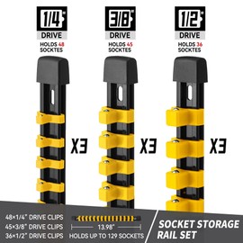 Reniteco Socket Organizer Drive ABS Tools - Yellow Socket Holder, Premium Quality 9 Pieces Socket Holders Kit 1/4-Inch x 48 Clips, 3/8-Inch x 45 Clips, 1/2-Inch x 36 Clips（9PC,Yellow)