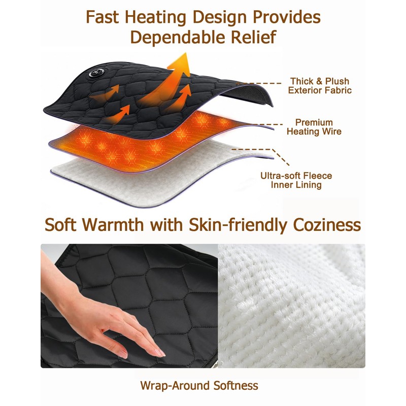 Portable Heating Pad Cordless, Battery Powered for Back, Abdomen&Shoulder