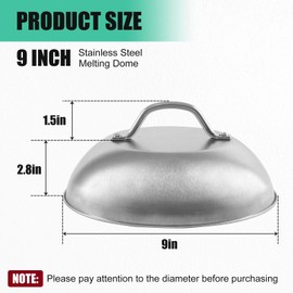 2 Pack Cheese Melting Dome - 9 Inch Heavy Duty Round Basting Cover - Stainless Steel Steaming Cover Grilling Melting Dome for Flat Top Griddle Grill - Griddle Accessories Indoor or Outdoor