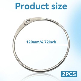 Pack of 2 large key rings, quick opening, shower curtain rings, book ring, metal rings for crafts, goods rings, multifunctional, key ring wire rope, round carabiner hooks, book binding rings, 12 cm