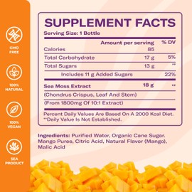 TrueSeaMoss Tropical Mango Sea Moss Lemonade – Fruity Plant-Based Drink with Sea Moss – Natural Refreshment – 4 x 12 fl oz Bottles – Made in USA