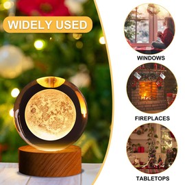 Aychingye 3D Crystal Ball Night Light, 3.15In 16 Colors Change with Remote Control and Wooden Base, Starry Sky Series Crystal Ball Ornaments, Creative Home Desktop Gifts Night Light (Moon)