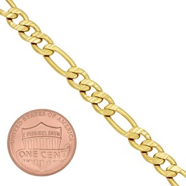 5.7mm Diamond-Cut 14k Yellow Gold Plated Flat Figaro Chain Bracelet, 8 inches