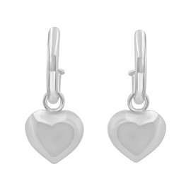 Silverly 925 Sterling Silver Puffed Heart Hoop Earrings 15 mm - Romantic Round Tube Hoops With Butterfly Back Closure - Solid Silver Elegant Heart-Shaped Jewellery for Women - Valentine's Day Gift
