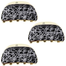Set of 3 Gold Velvet Glitter Jaw Clip - Black Silver