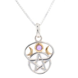 Jewelry Trends Sterling Silver Moon Goddess Pentacle Pendant with Amethyst on 18 Inch Box Chain Necklace