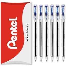 Pentel BK77 Superb Ballpoint Pens - 0.7mm Nib Tip 0.25mm Fine Line Width - In Pillow Packaging (Blue Pack of 6)