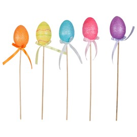 Easter Egg Picks with Glitter for Floral Art - 5 Count - 10 Inches Tall - Colors Vary