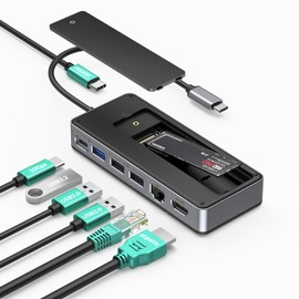 GiGimundo GM28PR M.2 NVMe SSD Docking Station - 10Gbps Multi Ports USB-C Hub, PD100W, HDMI 4K 60Hz, RJ45 Gigabit Ethernet, M.2 Dock for Laptop Mac, Black