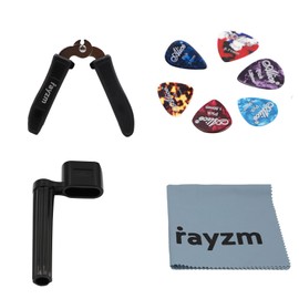 Rayzm Guitar String Winder/Bridge Pin Extractor, Guitar String Cutter/Pin Puller, 6 Pieces Celluloid Guitar Picks Picks, 30cm Microfiber Polishing Cloth for Musical Instruments