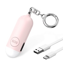 OQIMAX Taschenalarm, Persönlicher Alarm mit Stroboskop LED Blitzlicht-Signal, 130dB Sirene, USB Wiederaufladbarer Alarm Schlüsselanhänger, Schrillalarm für Frauen/Kinder/Senioren - Rosa