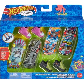 Hot Wheels, Multipack de Skate, Experto en Velocidad, 4 Patinetas para Dedos y 2 Pares de Tenis de Skate, Skate, Juguete para Niños, Mattel