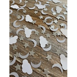 100PCS Moon Stars Table Scatter Confetti,Silver Glitter Moon Star Party Decoration for Birthday Wedding Theme Thanks Giving Party Valentine's Day Scatter Bless Confetti