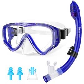 UPhitnis Children's / Adults’ Snorkel Set - Anti-Fog and Dry Snorkel - Anti-Leak Diving Mask - Snorkel Set for Boys / Girls - Pink, Blue, Black, Yellow, blue