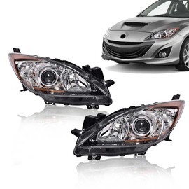 G-PLUS Headlights Assembly, Compatible with Mazda 3 2010-2013 MA2518130 MA2519130 Bumper Headlamp, Clear lens Chrome Housing Amber Reflector