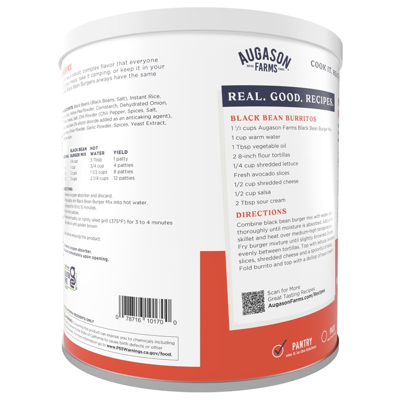 Augason Farms Black Bean Burger Mix Can, Certified Gluten Free,