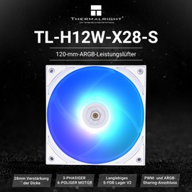 Thermalright TL-H12W-X28-S CPU Fan, Computer Case Fan, 4PIN PWM, 2150RPM High Speed, 28mm Thick Cooling Fan for CPU Cooling and Case, 120mm PC Quiet White ARGB Fan