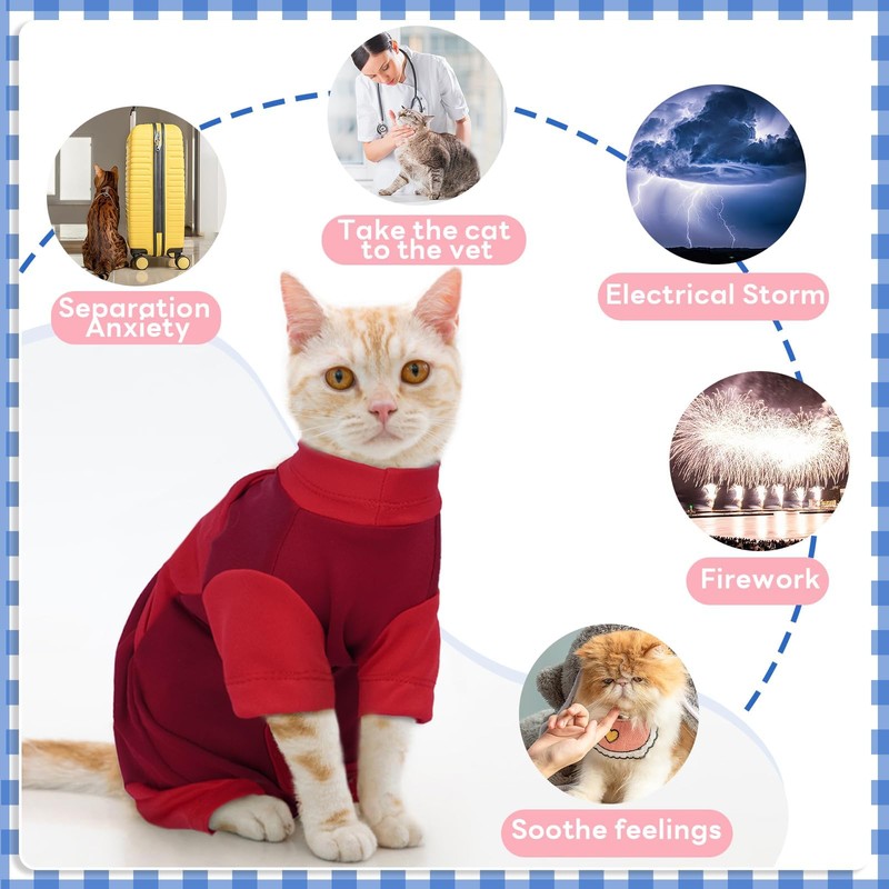 Cat Anxiety Relief Clothes, Adjustable Calming Shirt Suitable for Small