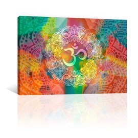 CANVAS REVOLUTION | Cuadro Decorativo Canvas Lienzo Impresión | Espiritualidad | Mandala Ohm Colores | Diferentes Dimensiones Tamaños Medidas Disponibles | Decoración De Interiores | Cuadros Minimalistas Modernos | Cuadros Para Sala Comedor Recamara Ofic