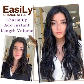 4 PCS Clip in Hair Extensions Curly Wavy Thick Full Head Clip in Extensions Synthetic Long Natural Black Hairpieces for Women Girls Beach Waves Hair Piece for Thinning Hair 20 inch (black)