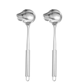 Set of 2 ladles, stainless steel polished soup ladle, soup ladle, stainless steel ladle, sauce ladle, small sauce ladle, pouring spoon, stainless steel, silver, dishwasher safe, suitable for various