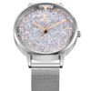 Alienwork Women's Watch Silver Metal Mesh Strap White Rhinestone Glitter