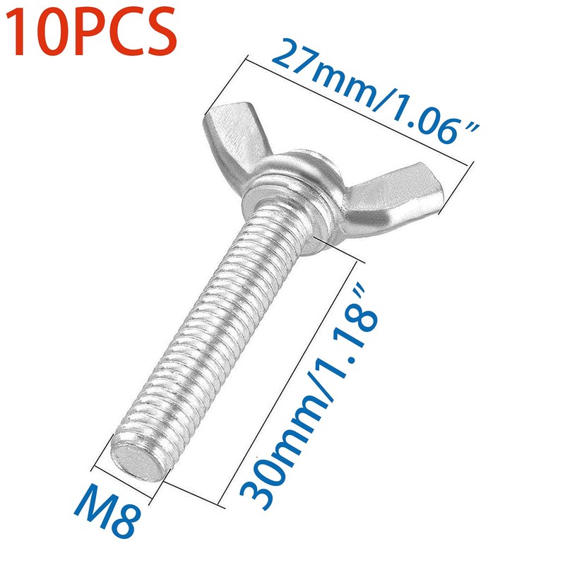 10 Pcs M8 Carbon Steel Zinc Plating Wing Butterfly Screws