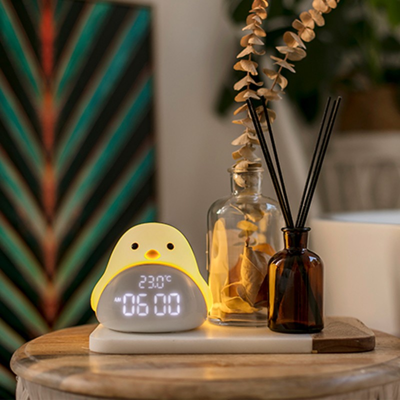 Cartoon Cute Bird Night Light Alarm Clock Silicone Touch USB