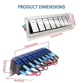 xhtechnology Xhtechnology 8 Gang Aluminum Rocker Switch Panel - 12V/24V Switch Panel 3 Pin ON/Off Pre-Wired Waterproof Toggle Switch Panel for Marine Boat Automotive Car RV
