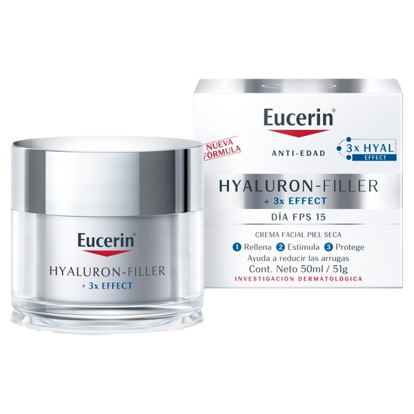 Eucerin Crema dia FPS 15+ ácido hialurónico Hyaluron Filler, 50 ml