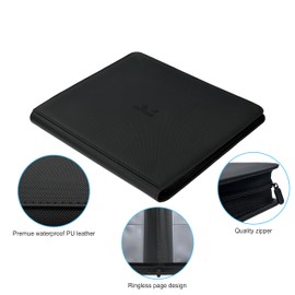 Top Loader Binder, Holds 288 Top Loaders, Include 18 Top Loaders and 100 Tabbed Card Sleeves, 9 Pocket Toploader Binders for 3" x 4" Toploader, Zipper and Ringless Trading Card Binder (Black)