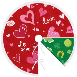 6Inch Double-Sided Valentine's Day Tree Skirt Reversible St. Patrick's Day Home Decor Holiday Party Supplies Love Hearts Shamrock Double-Sided Print Skirt for Christmas Tree