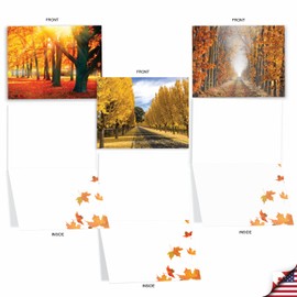 The Best Card Company - 10 Beautiful Note Cards Blank (4 x 5.12 Inch) - Fall and Autumn Season, Boxed Notecard Assortment - Fall Foliage M4971OCB-B1x10