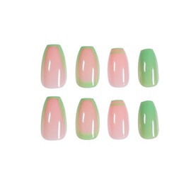 Gentle Claws Press On Nails | Green Scent Nude Nails, Medium Coffin French Tip Press On Nails for Women and Girls, 24 Pcs Reusable Fake Nails (Sis Lime)