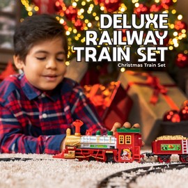Play Moon Electric Train Set for Christmas Tree 39 PCS Deluxe Railway Train Tracks Set with Lights and Sounds for Christmas Decoration Train Car Engine and Accessories Toys for Boys and Girls