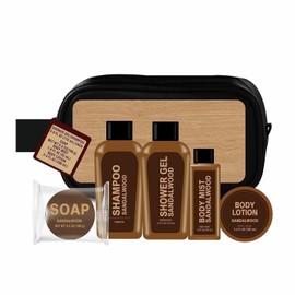 Rinse & Robust Bath and Body Spa Gift Baskets Set for Men, 6PCS Sandalwood bath care set for Father's Birthday