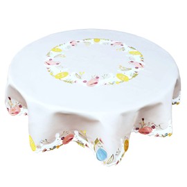 Simhomsen Embroidered Colorful Eggs and Bunny Tablecloth for Easter Holiday (Round 72 inches)