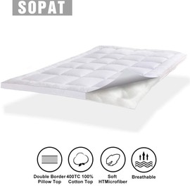 SOPAT Extra Thick Mattress Topper Twin 400TC Cotton Pillow Top Breathable Mattress Pad Protector with 8-22" Deep Pocket Soft Down Alternative Fill Mattress Cover (39x75 Inches, White)
