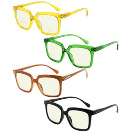 CessBlu 4 Pack Square Anti Blue Light Blocking Reading Glasses for Women Readers +2.25