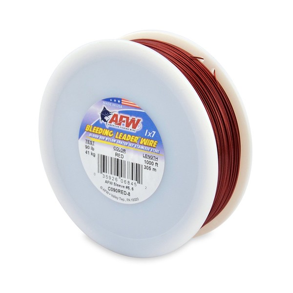 American Fishing Wire Bleeding Leader Blood Red Nylon Coated 1x7 Stainless Steel Leader Wire, 135 Pound Test, 30-Feet
