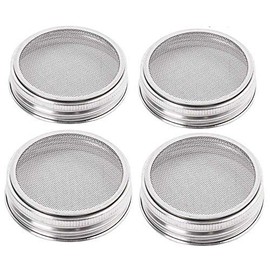 Merrday Pack of 4 Stainless Steel Sprouting Jar Lid Kit for Excellent Ventilation Wide Mouth Preserving Jars for Making