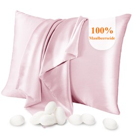 Silk Cushion Cover 40 x 70 cm, Jaciu Silk Pillowcases for Hair and Skin Both Sides Real Silk Pillowcases Hidden Zip 21 Momme Silk Pillowcase, 1 Piece, Pink 40 x 70 cm
