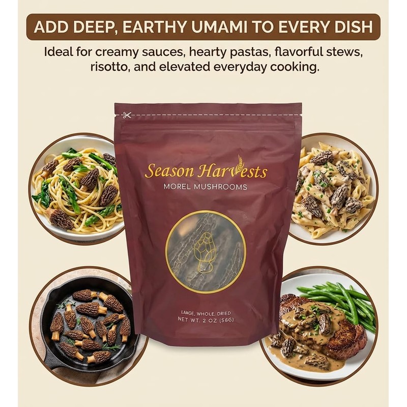 Season Harvests Dried Morel Mushrooms 2oz, Premium Gourmet Morels –