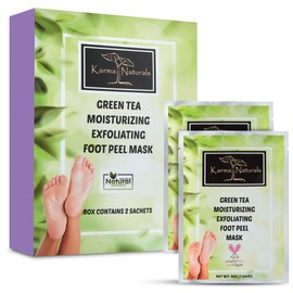 Foot Peel Mask Green Tea Moisturizing Exfoliating Foot Masks - Karma Organic Feet Peeling Masks for Dry Cracked Feet, Remove Dead Skin & Calluses - Removes & Repairs Rough Heels, Dry Toe Skin (Pack of 2)