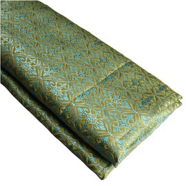 Tinakim Jacquard Brocade Fabric, Faux Silk Material, for Chinese Dress Trim Costume DIY (Blue Yellow, 1 Yard (29x36inch))