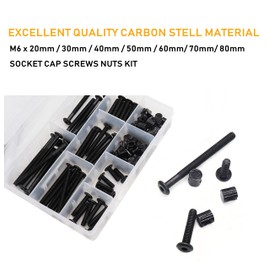 binifiMux M6 Crib Screws Hardware Kit, Black Flat Furniture Connector Bolt with Barrel Nuts for Bed Frames,20mm - 80mm(5 Sizes), Pack of 100